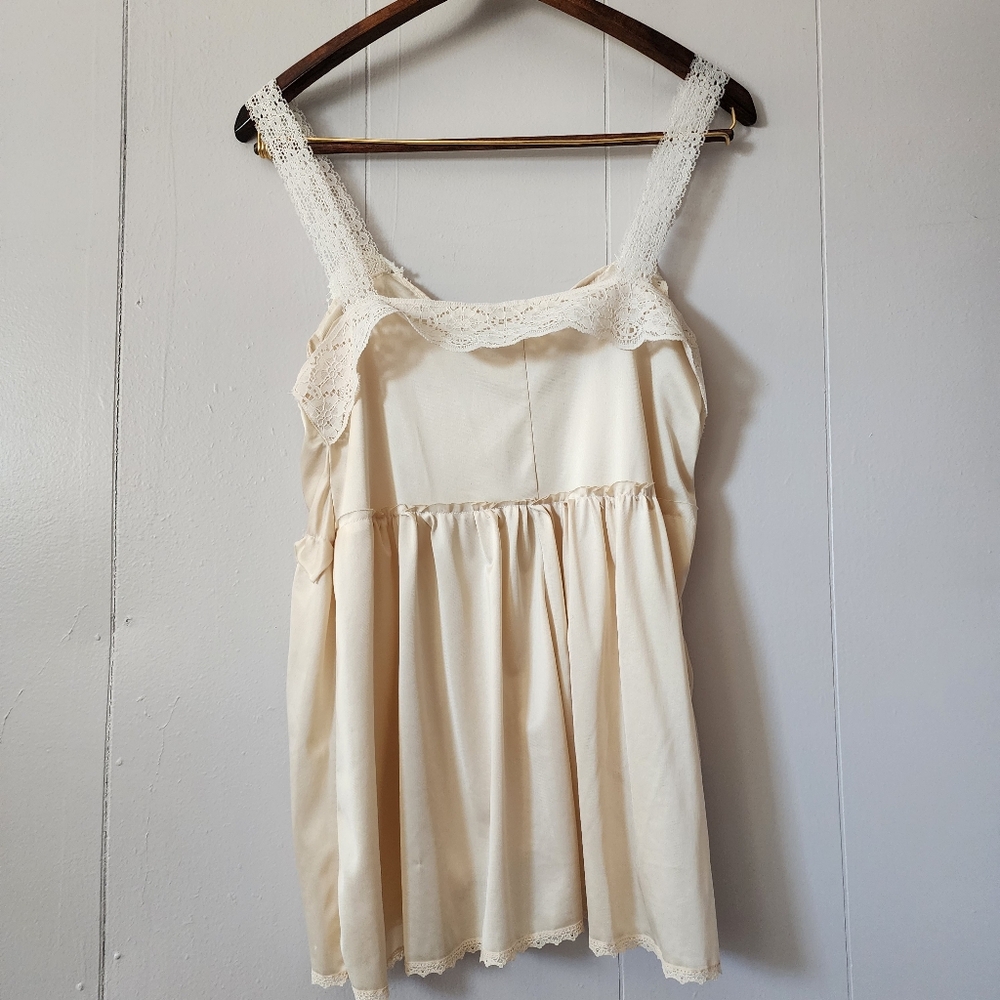 Vintage Handmade Boho Lace Cami Top Cream Satin Sweep Hem Women’s Small - Picture 8 of 16